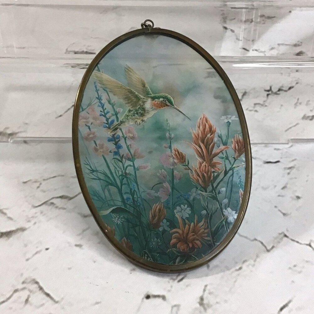 Vintage SunCatcher Window Hanger Hummingbird Flower Scene Translucent